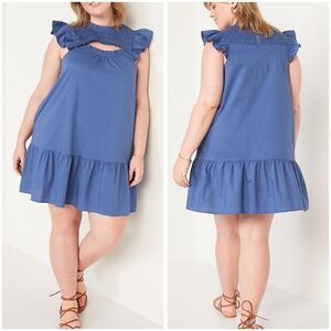 Old Navy Flutter Sleeve Cotton Poplin Smocked Cut Out Mini Swing Dress Sz XL